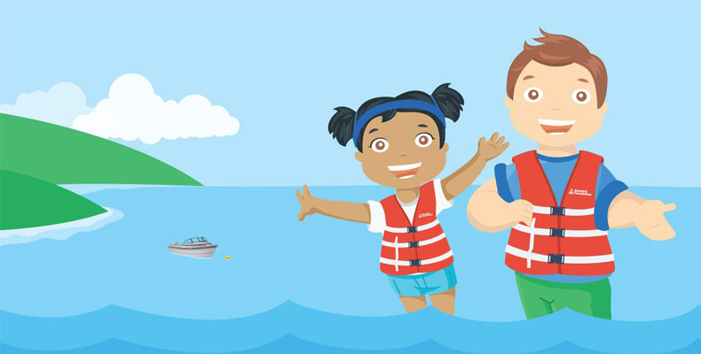 an illustration of children wearing life jackets