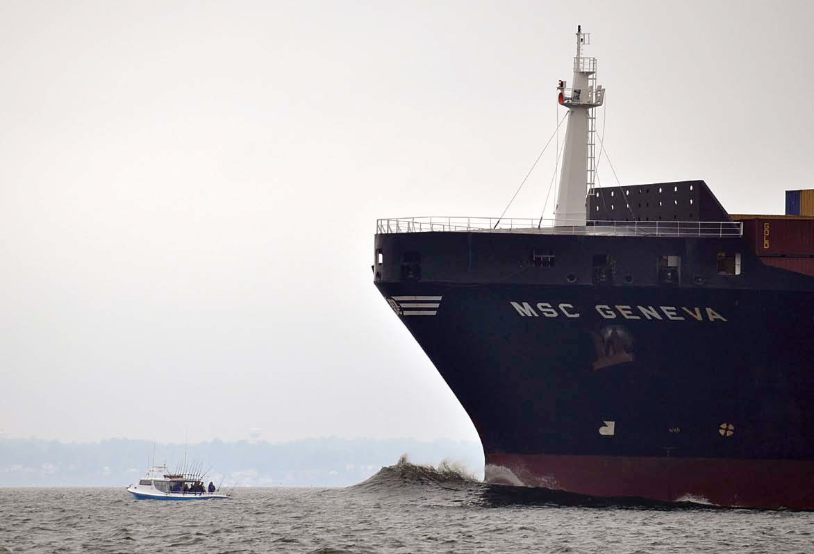 A fishing boat thinks, for some reason, he has right of way over a 600 foot long freighter and remains anchored.