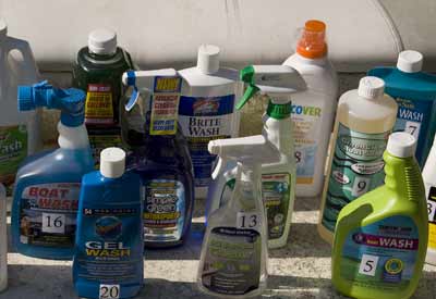 assorted boat cleaning products
