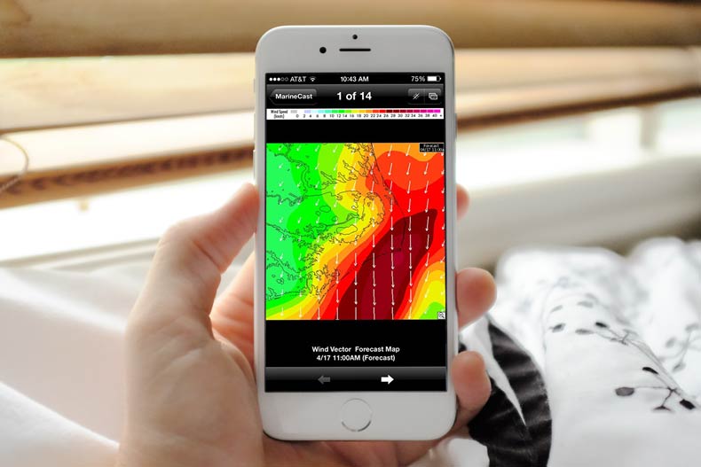 The MarineCast app displayed on an iPhone