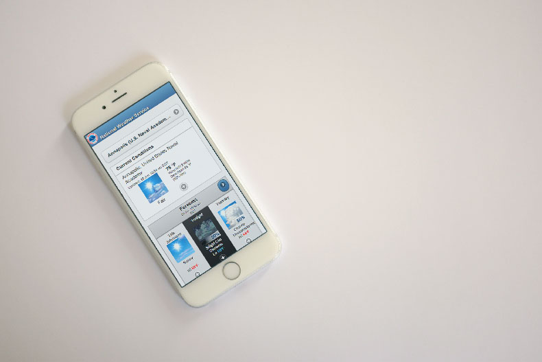 The NOAA app displayed on an iPhone