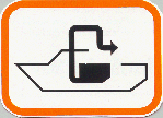 the symbol signifying a pumpout station. it is a black outline of a boat with an orange border