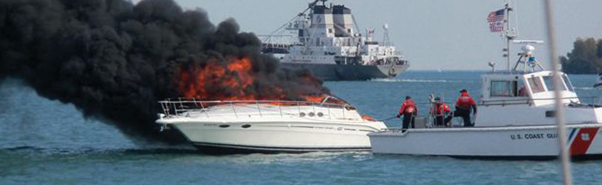 a fire on a power boat