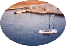 a truck that is floating in the water